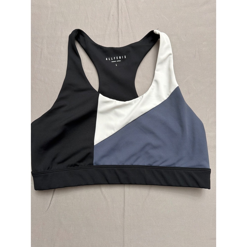 Allfenix Colorblock Racerback Sports Bra Black White Blue Large